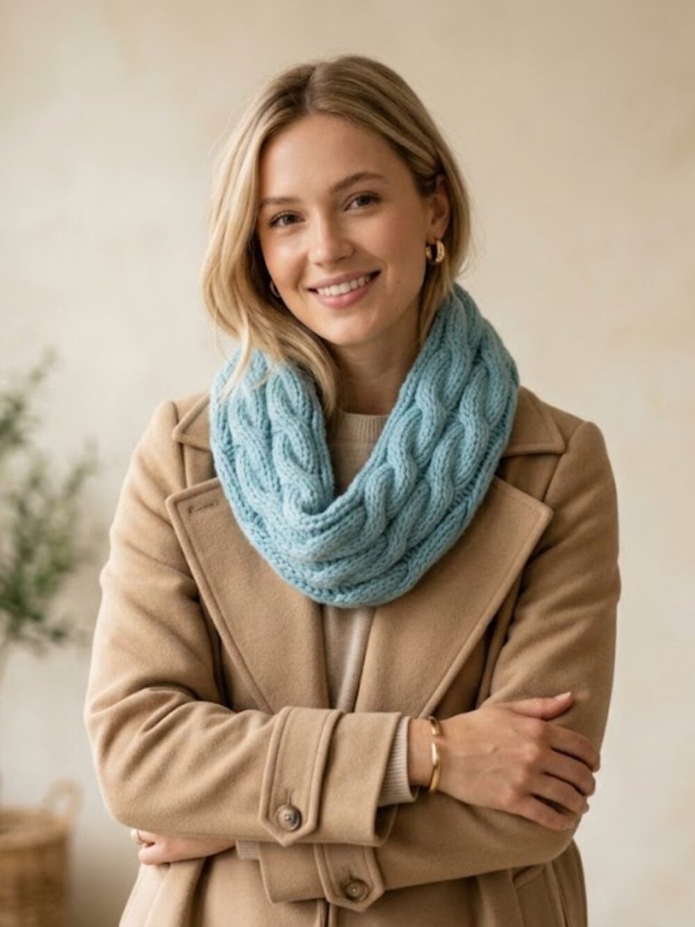Handmade Blue Cable Knit Infinity Scarf Cowl